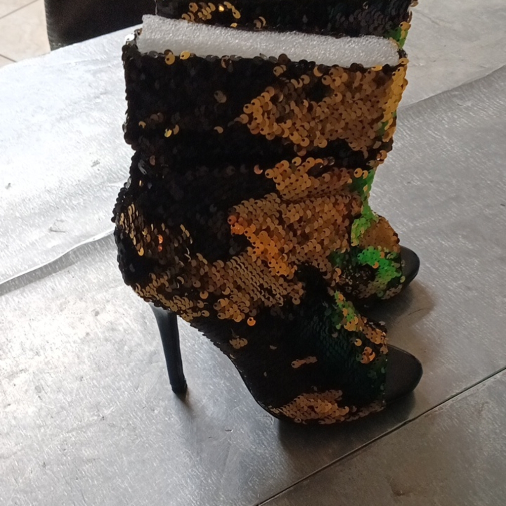 Lauren Lorraine Black and Gold Sequin Ankle Booties